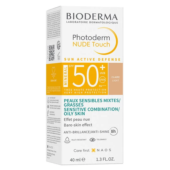 BIODERMA PHOTODERM NUDE TOUCH MINERAL CLAIRE LIGHT SPF50+ 40ML