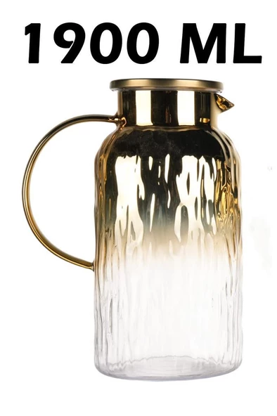 Borosilikat 1900 ML Yaldızlı Kapaklı Sürahi Karaf Milano - 2