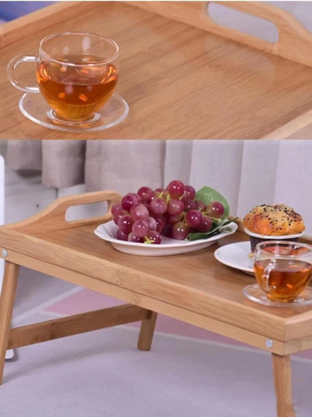 Kapris Katlanır Ayaklı Bambu Tepsi 50X30 Cm KAP-112 - 4