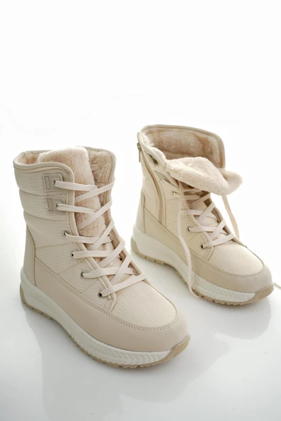 Muggo LOREN Garantili Kadın Tırtıklı Taban İçi Kürklü Bağcıklı Fermuarlı Yağmur ve Kar Botu - 3