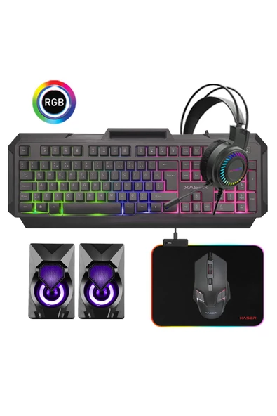 XS-KJJ485 Q Klavye+Kulaklık+Mouse+RGB Mouse pad Rainbow Aydınlatmalı Oyuncu Seti