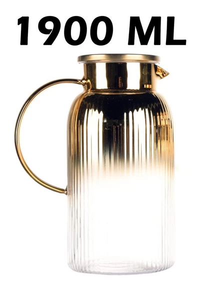 Borosilikat 1900 ML Yaldızlı Kapaklı Sürahi Karaf Venedik - 2