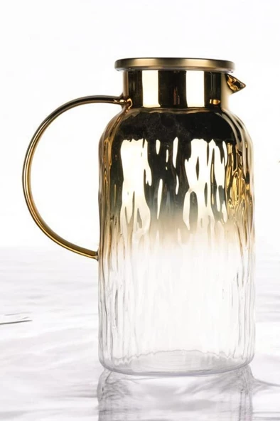 Borosilikat 1900 ML Yaldızlı Kapaklı Sürahi Karaf Milano