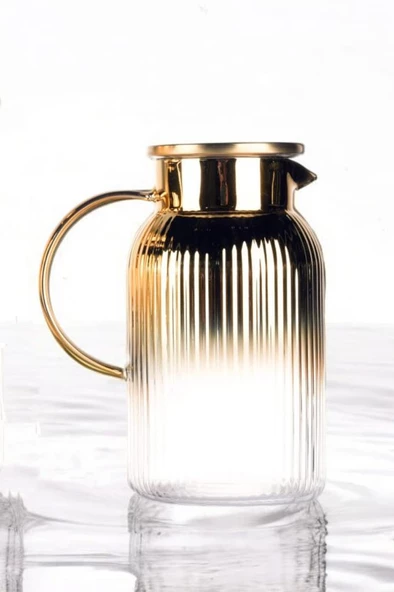Borosilikat 1400 ML Yaldızlı Kapaklı Sürahi Karaf Venedik