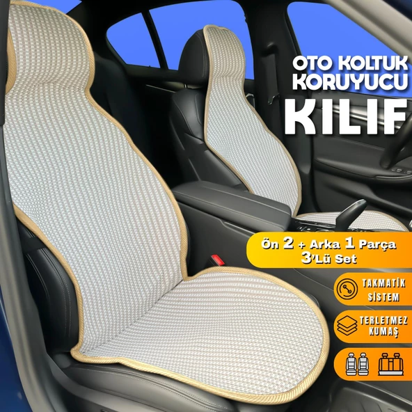 Kia Sephia Uyumlu Koltuk Kılıfı Minder Krem 2+1 Ön Arka Set