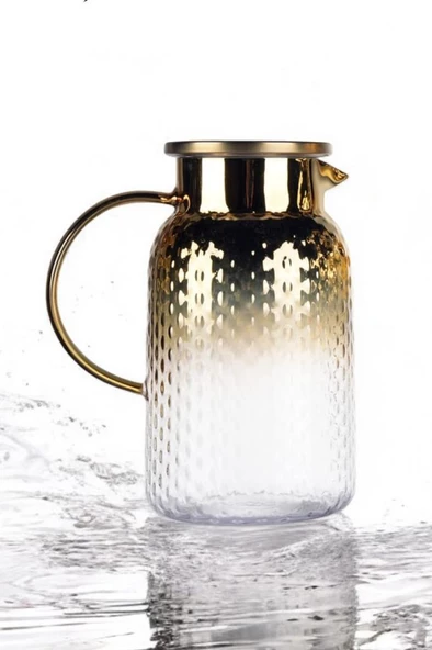 Borosilikat 1400 ML Yaldızlı Kapaklı Sürahi Karaf Napoli