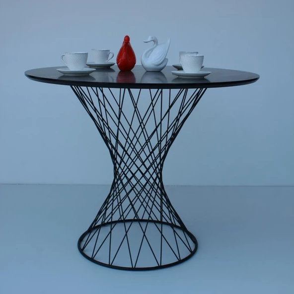 Siyah Mermer Desen Yuvarlak Balkon Mutfak Masası 90cm - 4