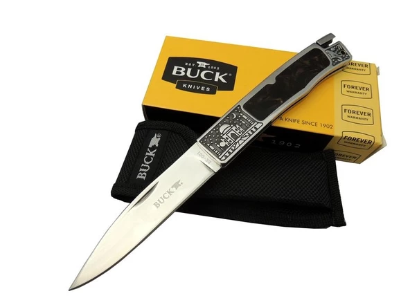 Buck Knives BK-001BRV Kamp Çakı 23 cm - Metal; Kauçuk İşlemeli Sap, Kılıflı