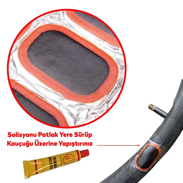 Solüsyonlu İç Lastik Soğuk Yaması Şambrel Şamyel Patlak Tamiri Bisiklet Yapıştırma 12'li Paket - 4