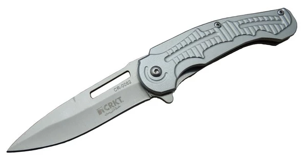 CRKT CR 0062 Gri Oluklu Kamp Çakı 17,5 cm - Otomatik, Kılıflı, Kutulu