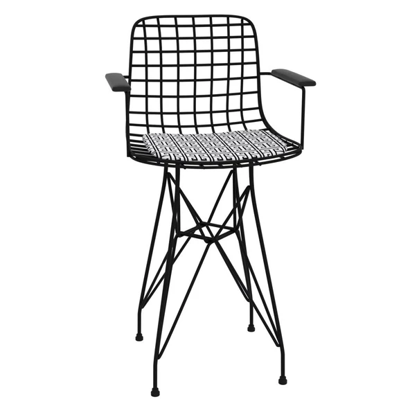 Knsz ufak boy tel bar sandalyesi 1 li uslu syhtalen kolçaklı 55 cm oturma yüksekliği mutfak bahçe cafe ofis - Resim 2