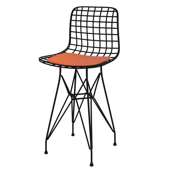 Knsz ufak boy tel bar sandalyesi 1 li uslu syhtrn 55 cm oturma yüksekliği mutfak bahçe cafe ofis - Resim 4