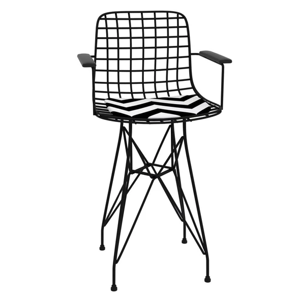 Knsz ufak boy tel bar sandalyesi 1 li uslu syhaldo kolçaklı 55 cm oturma yüksekliği mutfak bahçe cafe ofis - Resim 2