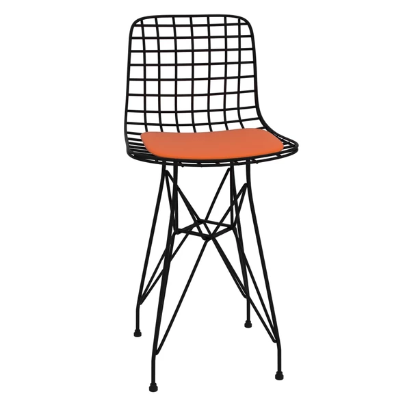 Knsz ufak boy tel bar sandalyesi 1 li uslu syhtrn 55 cm oturma yüksekliği mutfak bahçe cafe ofis - Resim 3