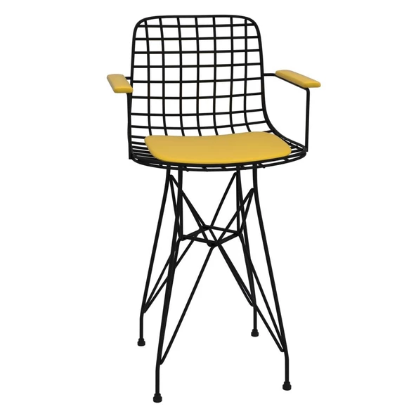 Knsz ufak boy tel bar sandalyesi 1 li uslu syhsrı kolçaklı 55 cm oturma yüksekliği mutfak bahçe cafe ofis - Resim 2