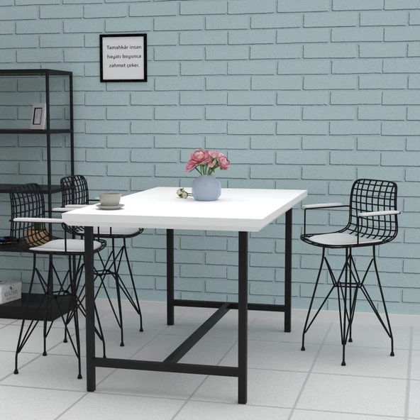 Knsz ufak boy tel bar sandalyesi 1 li uslu syhbyz kolçaklı 55 cm oturma yüksekliği mutfak bahçe cafe ofis - Resim 3