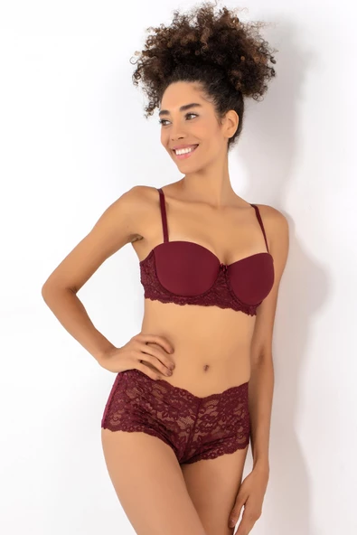 Miorre Push-Up Dolgulu Dantel Detaylı Straplez Sütyen Takım - 8