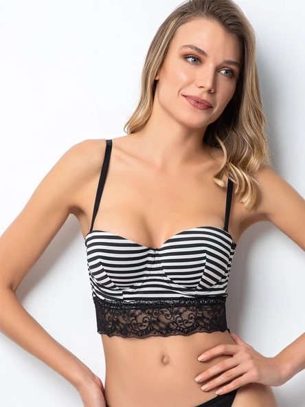 Miorre Push-Up Dolgulu Çizgili Dantelli Büstiyer