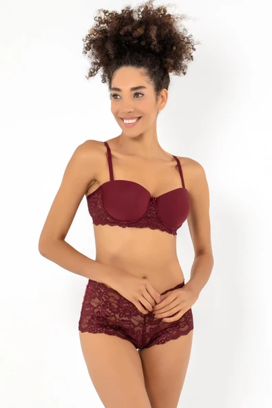 Miorre Push-Up Dolgulu Dantel Detaylı Straplez Sütyen Takım - 7