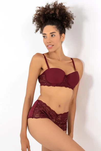 Miorre Push-Up Dolgulu Dantel Detaylı Straplez Sütyen Takım - 3