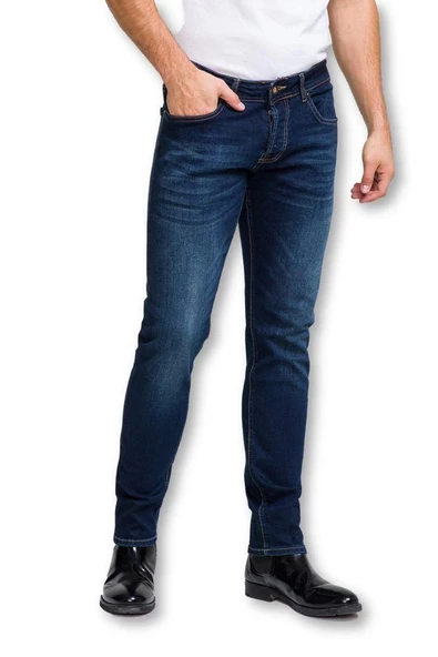 Erkek Slim Fit Yıkamalı Likralı Jean Kot Pantolon