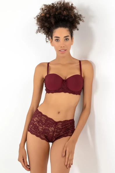 Miorre Push-Up Dolgulu Dantel Detaylı Straplez Sütyen Takım - 2