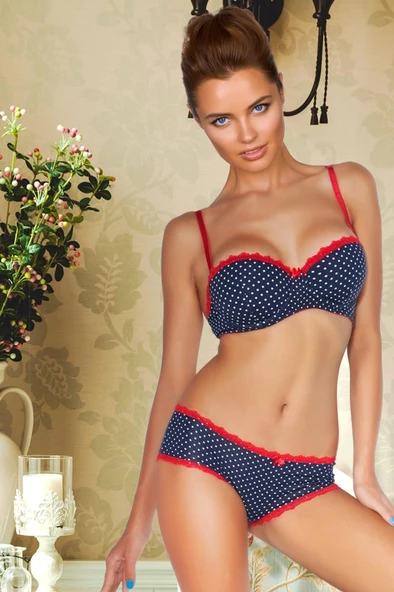 Miorre Push-Up Dolgulu Straplez Puantiyeli Sütyen Takım