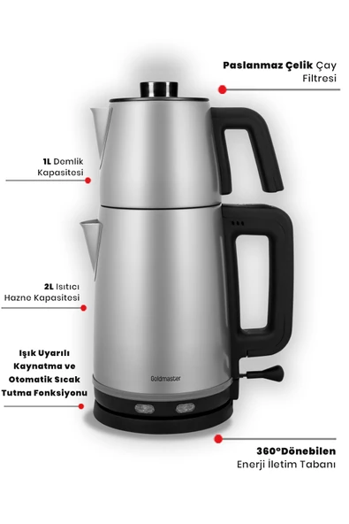 Goldmaster Sefam BY-5314 2200 W Çelik Çay Makinesi Inox - 3