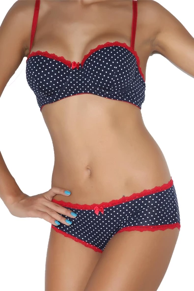 Miorre Push-Up Dolgulu Straplez Puantiyeli Sütyen Takım - 3