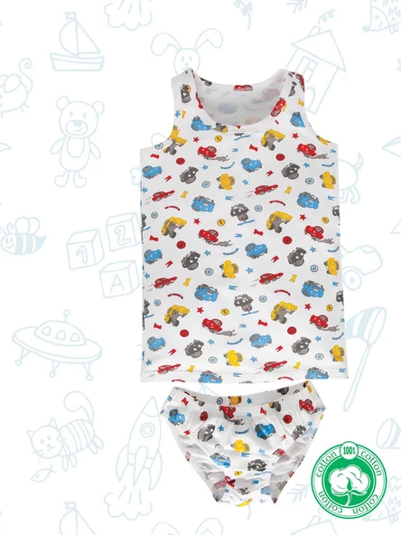 Miorre Pamuklu Desenli Rahat Kalıp Erkek Çocuk Atlet Külot Takım