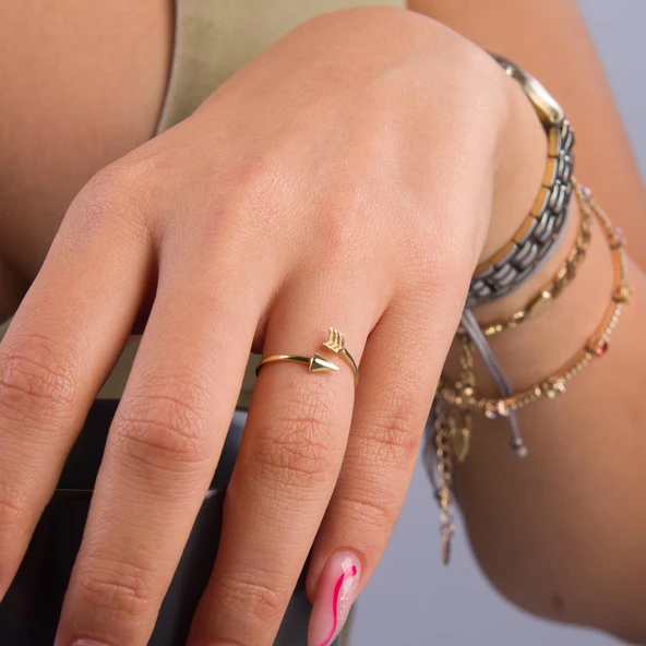 14 Ayar Altın Ok Formlu Ayarlanabilir Yüzük 0,73 gr - 2