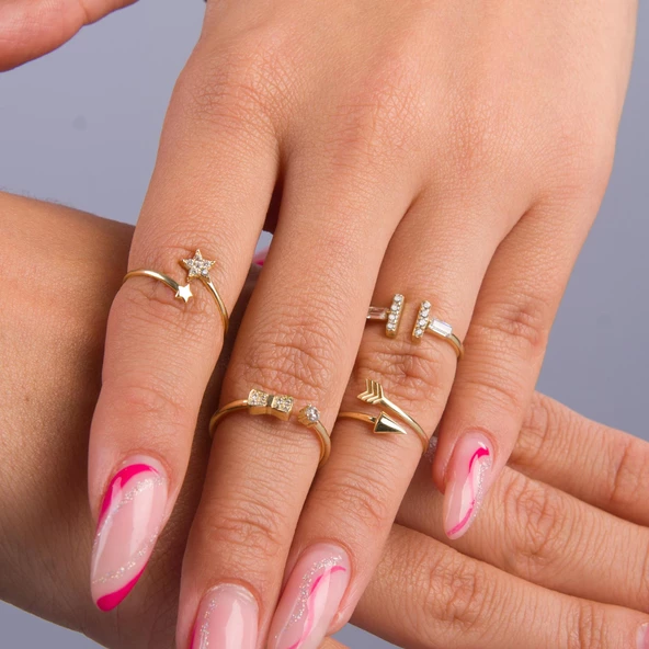 14 Ayar Altın Baget Taşlı Ayarlanabilir Yüzük 1,22 gr - 3