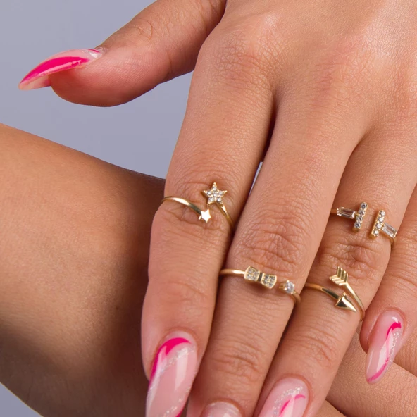 14 Ayar Altın Yıldız Taşlı Ayarlanabilir Yüzük 1,00 gr - 3