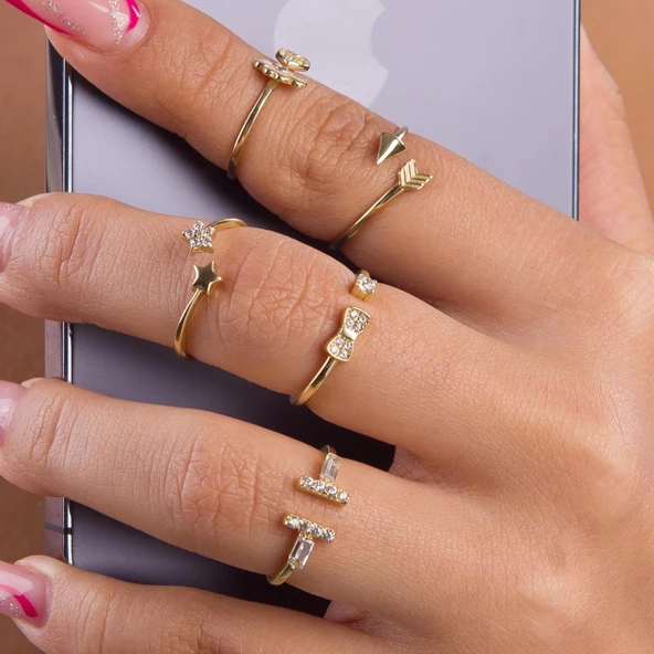 14 Ayar Altın Fiyonk Formlu Ayarlanabilir Yüzük 1,56 gr - 3