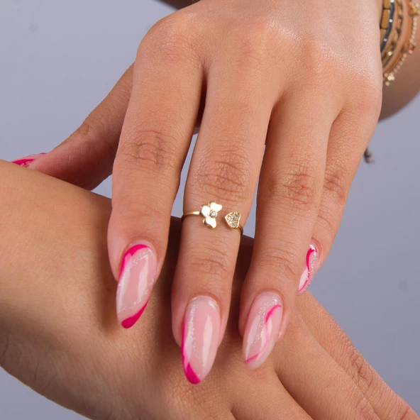 14 Ayar Altın Kalp Taşlı Ayarlanabilir Yüzük 0,91 gr - 2