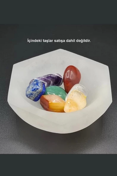 Altıgen Enerji Çanağı Beyaz Selenit Kase - 2