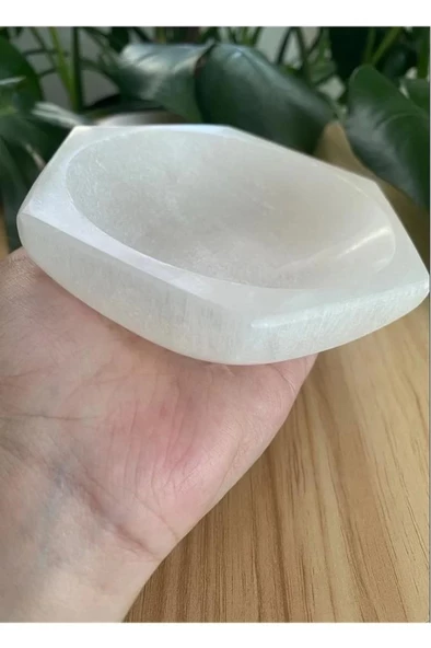 Altıgen Enerji Çanağı Beyaz Selenit Kase - 4