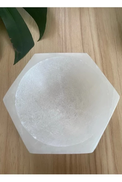 Altıgen Enerji Çanağı Beyaz Selenit Kase - 3