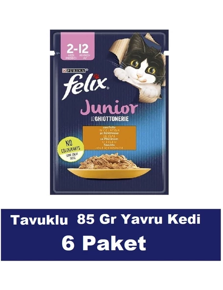 Felix Junior Yavru Tavuk Etli Kedi Yaş Mama 85 Gr x 6 Paket