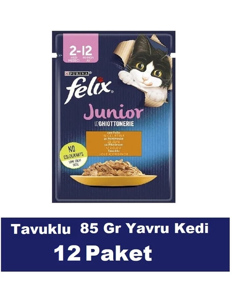 Purina Felix Junior Yavru Tavuk Etli Kedi Yaş Mama 85 Gr x 12 Paket