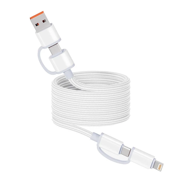 Spiral Magnetik Örgülü Tasarım USB ve Type-c Girişli 4in1 A+C to C+L Kablo 1M