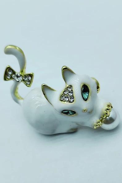 Zarif Taşlı Kedi Broş ürün görseli 1
