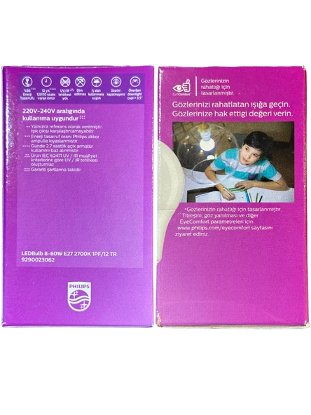 Philips 8W (60W) 2700K (Sarı Işık) E27 Duylu Klasik Led Ampul (8 Adet) - 4