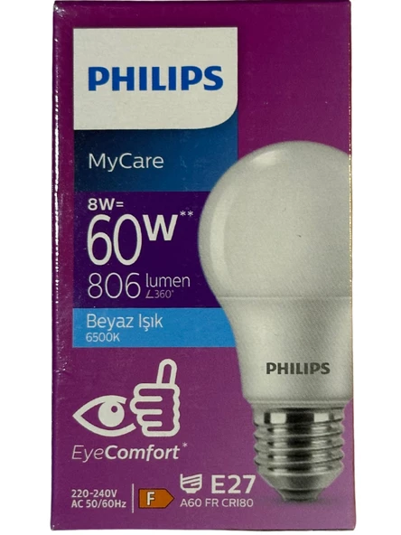 Philips 8W (60W) 6500K (Beyaz Işık) E27 Duylu Klasik Led Ampul (10 Adet) - Resim 2