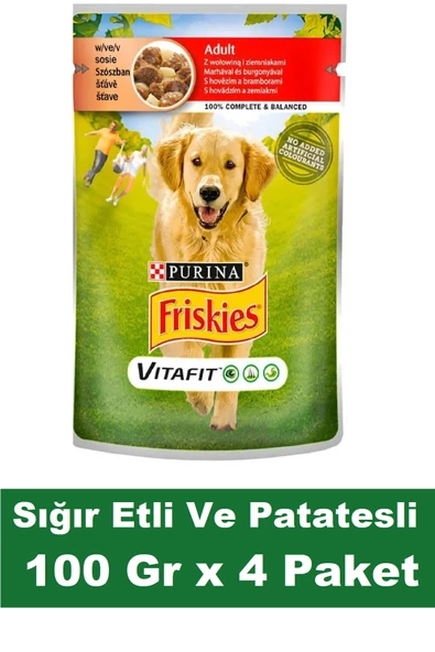 Friskies Yetişkin Sığır Etli Ve Patatesli Köpek Maması 100 Gr x 4 Adet