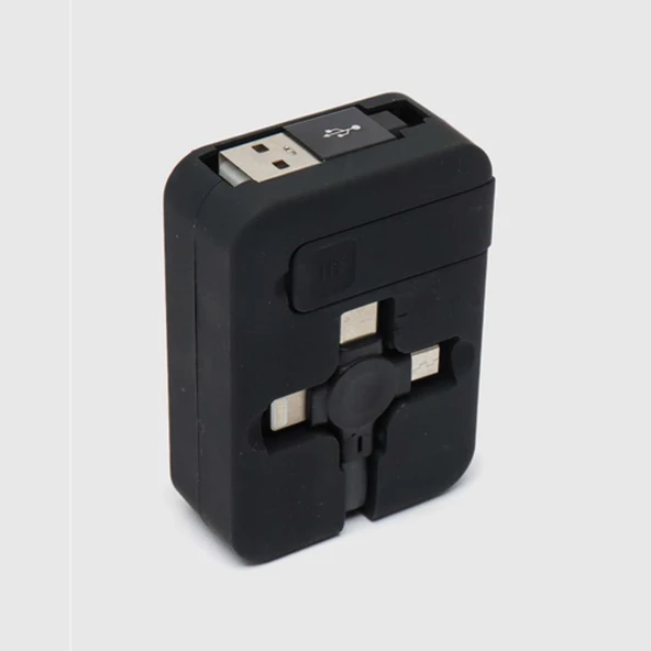 USB Şarj Kablosu Cep Tipi Telefon Tutuculu Makaralı 3 'ü 1 Arada Uzayıp Kısalabilen - 2