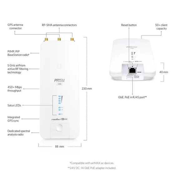 UBNT RP-5AC-GEN2 ROCKET PRISM 5AC 5GHZ 500MBPS PTP/PTMP DIŞ ORTAM ACCESS POINT - Resim 2