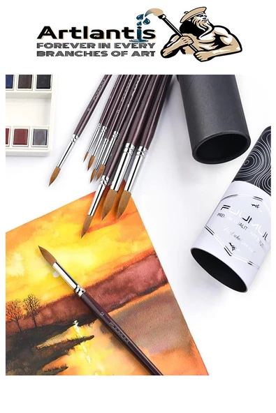 Resim Fırçası 6 Numara 5 li 1 Paket Samur Yuvarlak Uçlu Fırça Seti Guaj Sulu Akrilik Yağlı Boya Fırçaları - 4