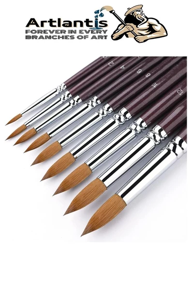 Resim Fırçası 6 Numara 5 li 1 Paket Samur Yuvarlak Uçlu Fırça Seti Guaj Sulu Akrilik Yağlı Boya Fırçaları - 3