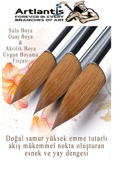 Resim Fırçası 12 Numara 5 li 1 Paket Samur Yuvarlak Uçlu Fırça Seti Guaj Sulu Akrilik Yağlı Boya Fırçaları - 2